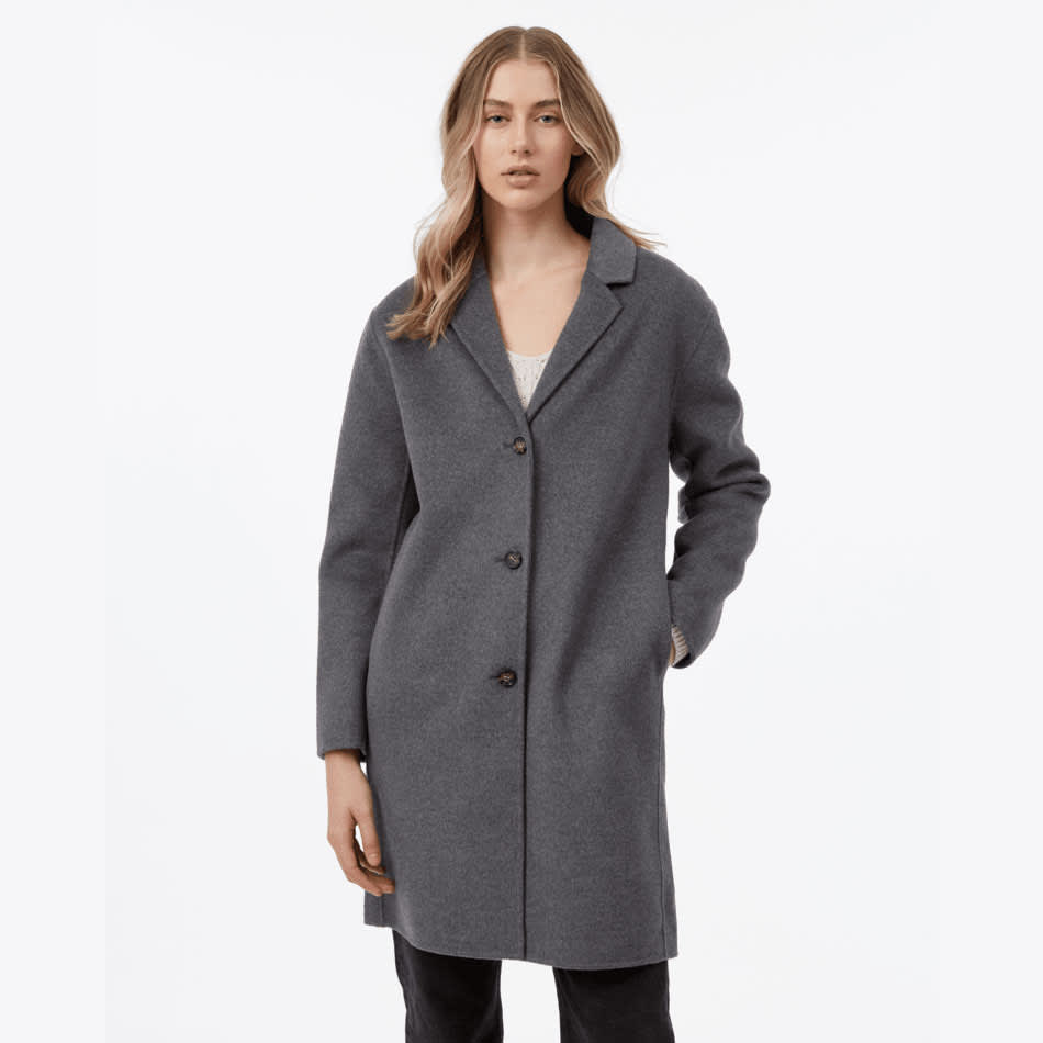 tentree W Wool Longline Coat Slate Grey - Streamnwood