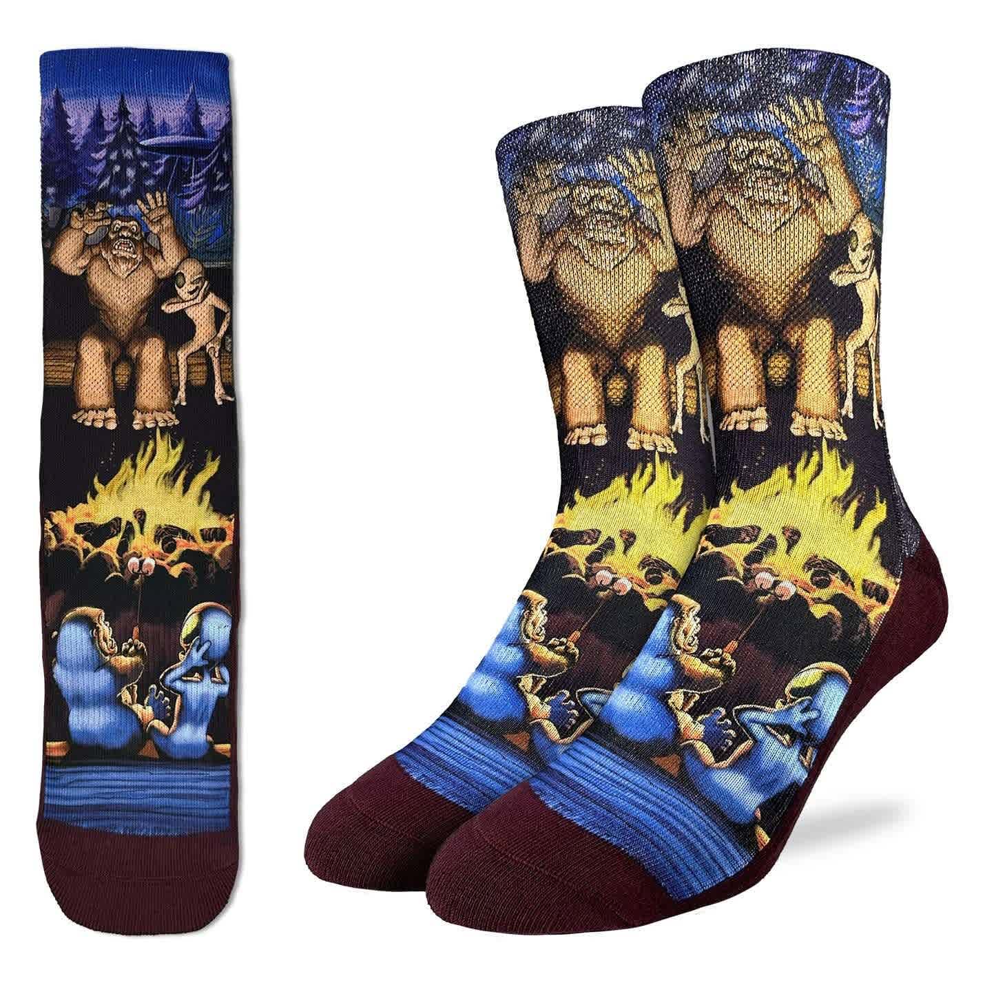Good Luck Sock Bigfoot and Alien Camping Socks Mens 8-13
