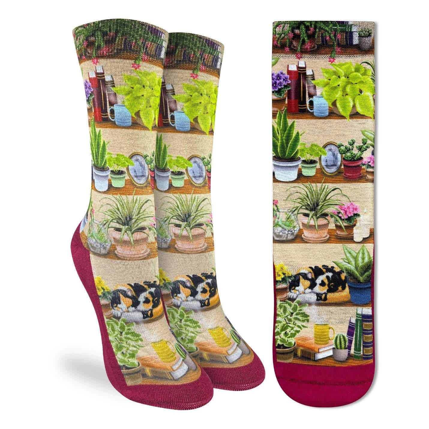 Good Luck Sock Bookshelf of Plants Socks Womens 5-10