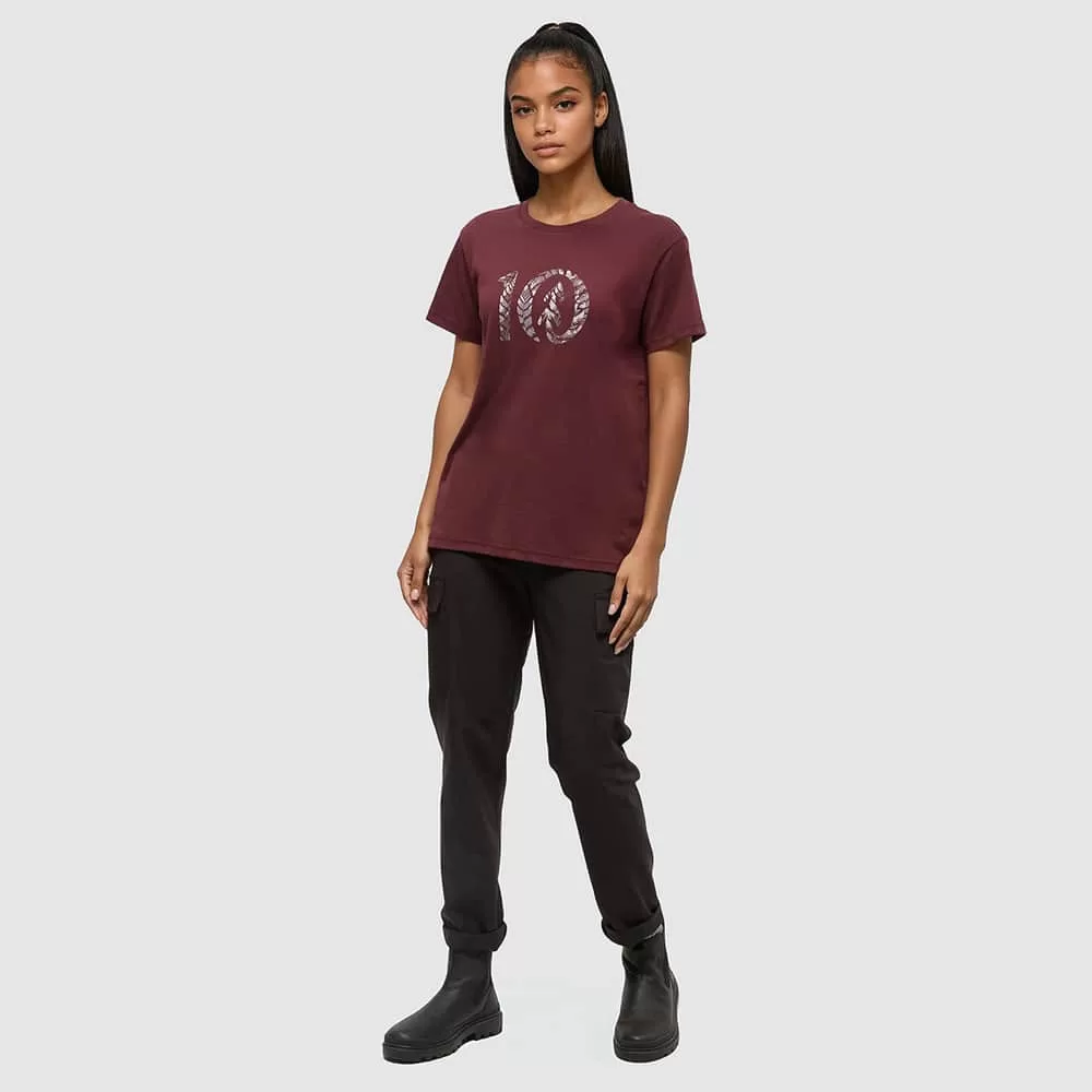 tentree W Fernleaf Ten Tee Burgundy/Brushed Nickel - Image 4