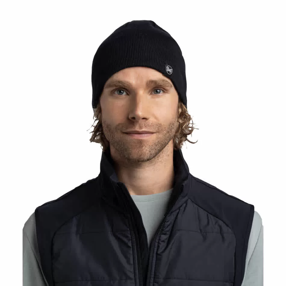 Buff Knitted & Fleece Band Beanie Lilon Short Black - Image 2