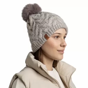 Buff Knitted & Fleece Band Beanie Caryn Ecru