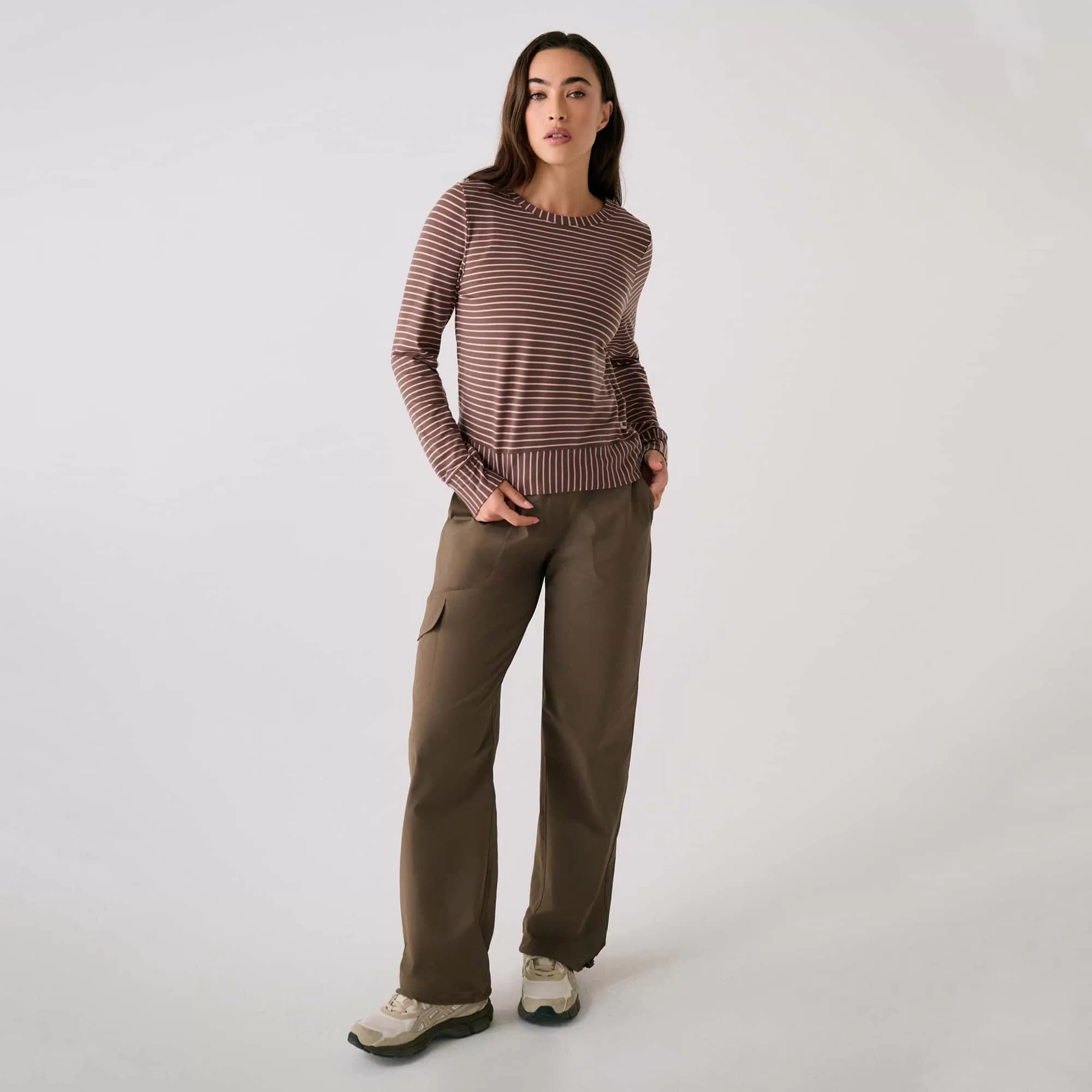 Lole Dynamic Long Sleeves - Mocha Stripe - Image 4