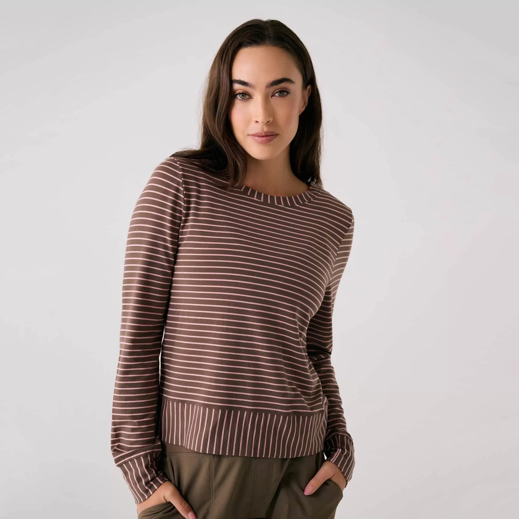 Lole Dynamic Long Sleeves - Mocha Stripe