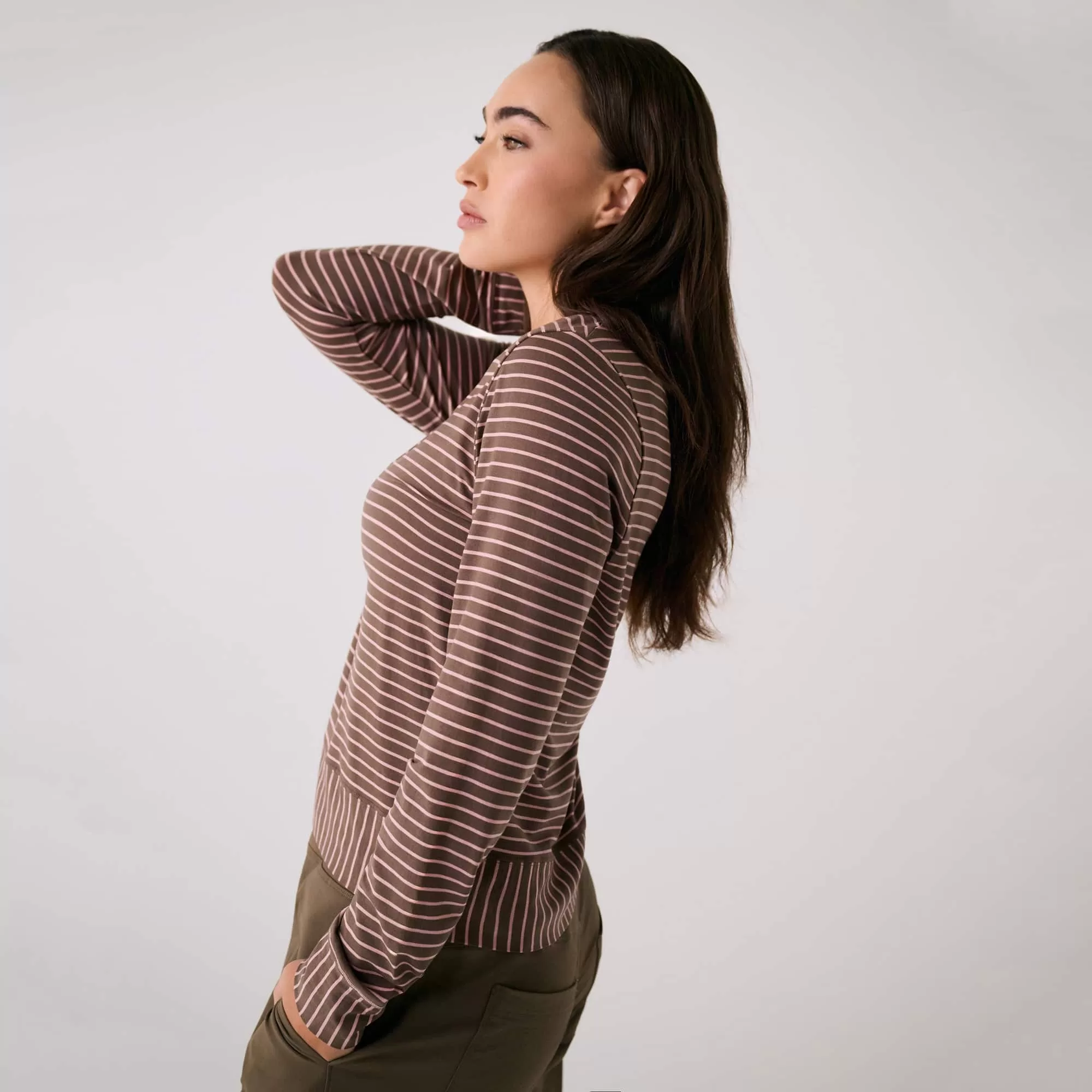 Lole Dynamic Long Sleeves - Mocha Stripe - Image 2