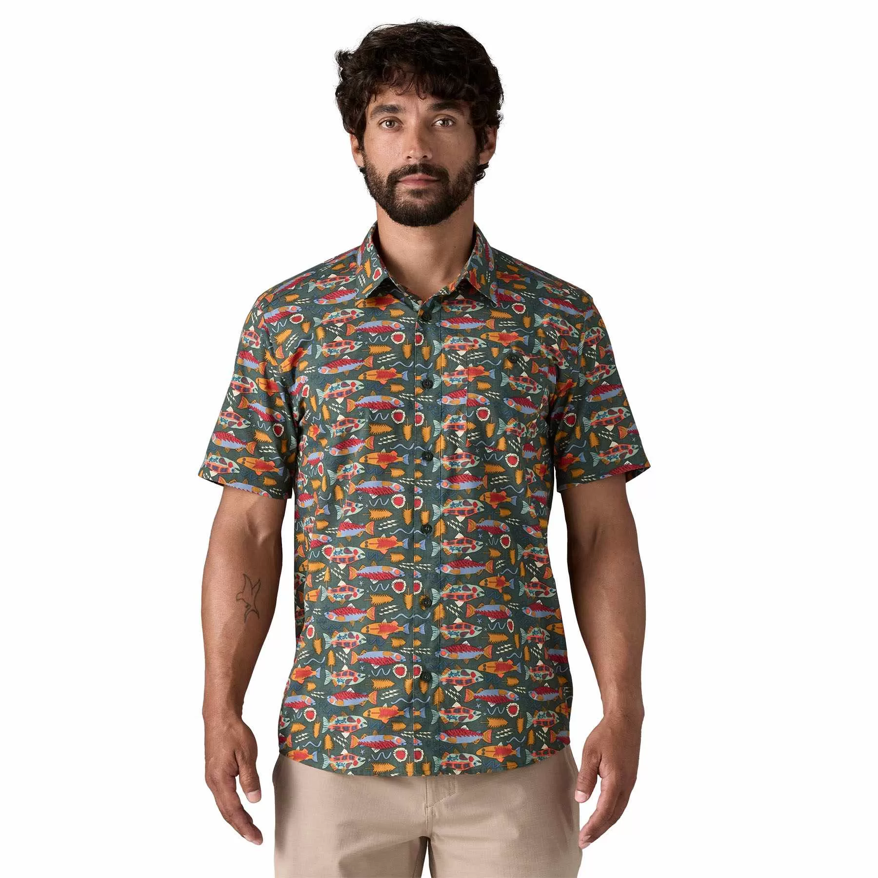 Patagonia M Go To Shirt Salmon Energy: Old Growth Green