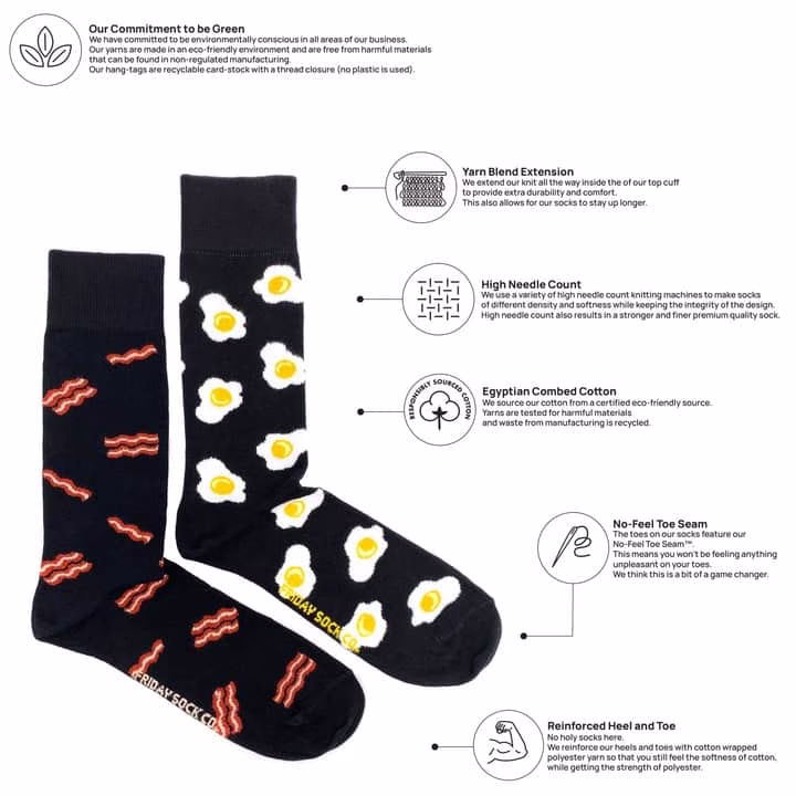Friday Sock Co. Bacon & Eggs Socks M 7 - 12 - Image 3