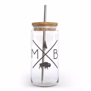 DIYxe MB X Art Glass Can w Bamboo Lid (Glass Straw)